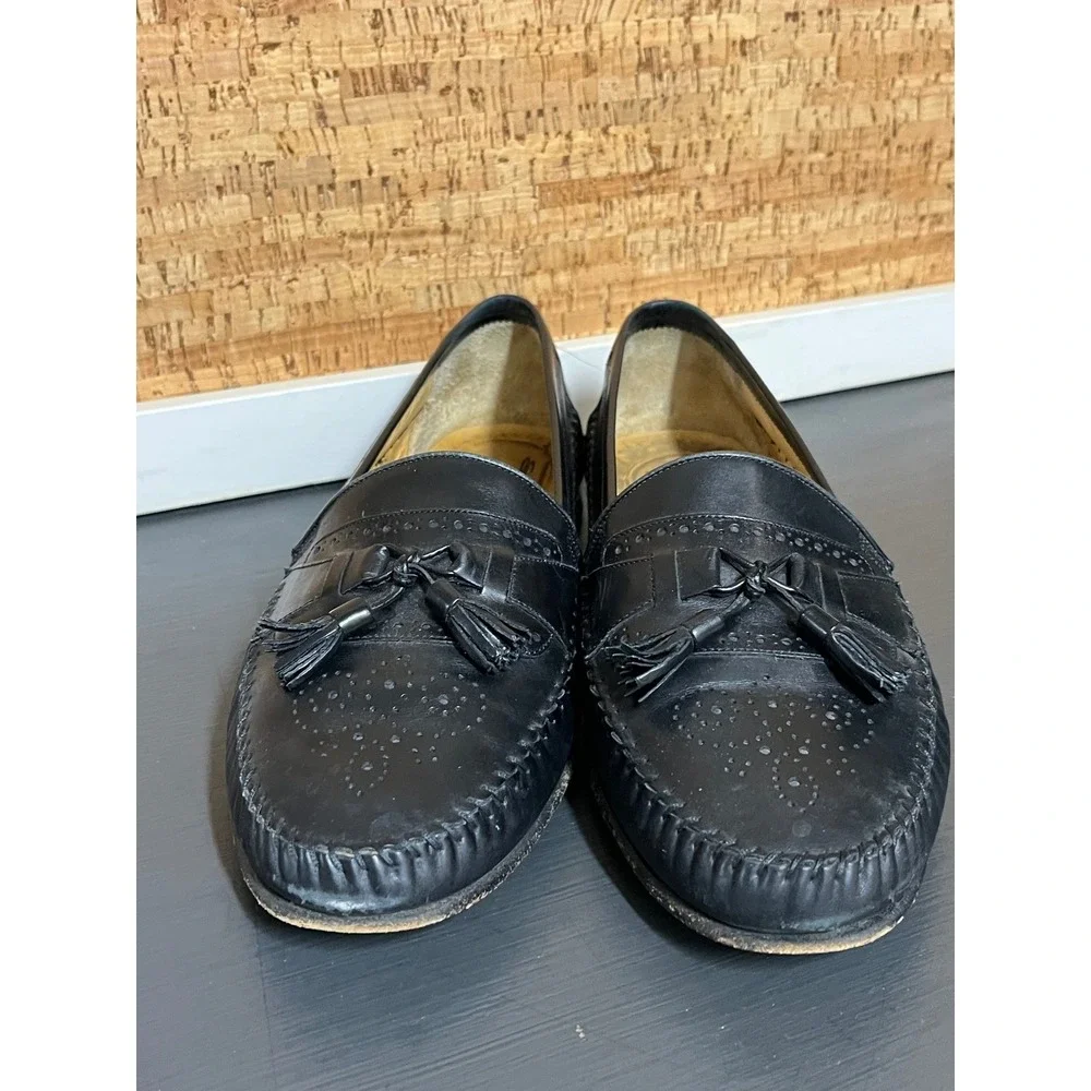 Santoni Mens Black Leather Tassel Loafers Brogue Wingtip Made in Italy Size 12 D